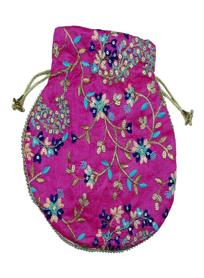ATHZ Potli handbags for Women Hand carry pouches for Return gifting ethnic potli bags Embroidered (pink, Silk Gold Embroidered) - Image 4
